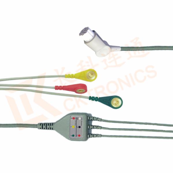 Gray SW Artema ECG Patient Cable 3 Leads Snap IEC durability