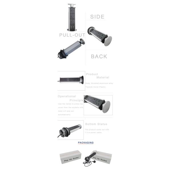 Kitchen worktop use pop up UK power hidden desk power socket