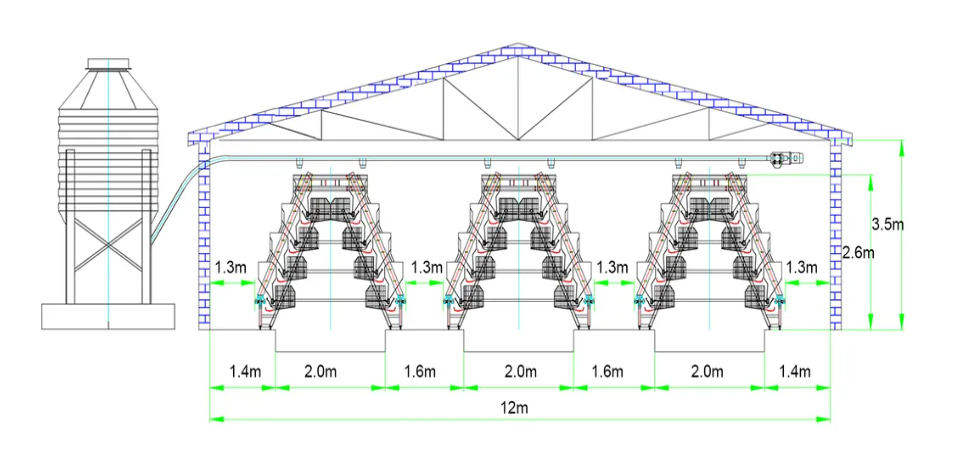 Hot-Dip Galvanized Battery Chicken Cage with Automatic Feeding System and Customizable Dimensions