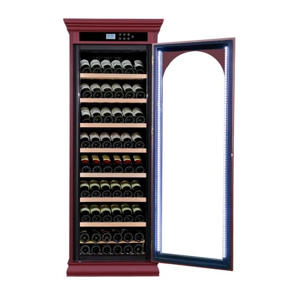 Luxury Burgundy Solid Wood Wine Cooler Cabinet with Digital Control Panel and Touch Control