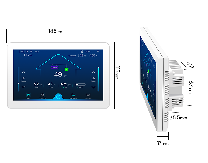 7 Inch Color Touchscreen Ventilation Controller with Automatic Fan Speed Control WiFi Remote Control