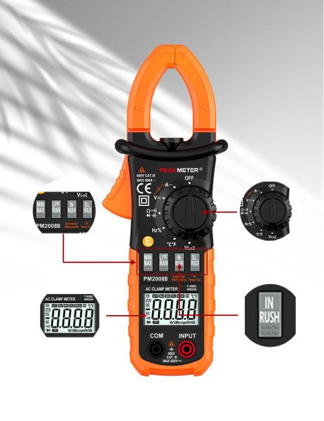 Auto and Manual Range Digital Clamp Meter T-RMS INRUSH Current meter MAX MIN