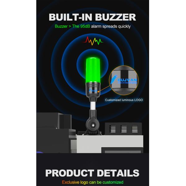 Q3T Industrial LED Indicator Signal Tower Light with Built-in >100dB Buzzer, DC12V DC24V AC220V Optional IP54