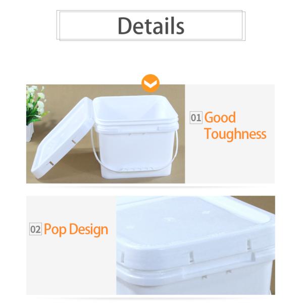 Customized Printing Injection Moulding Square Plastic Bucket With Lid White Logo Design