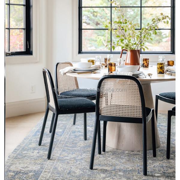 Mail Packing Durable Solid Wood Armless Rattan Dining Chair for Dining Room