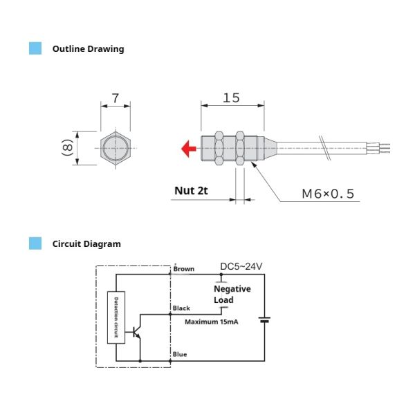 Makinopc 6 Angle Nuts S Pole Detection Proximity Approach Switch Magnetic Reed Switch NPN with 1m Grey Cable ZPS026