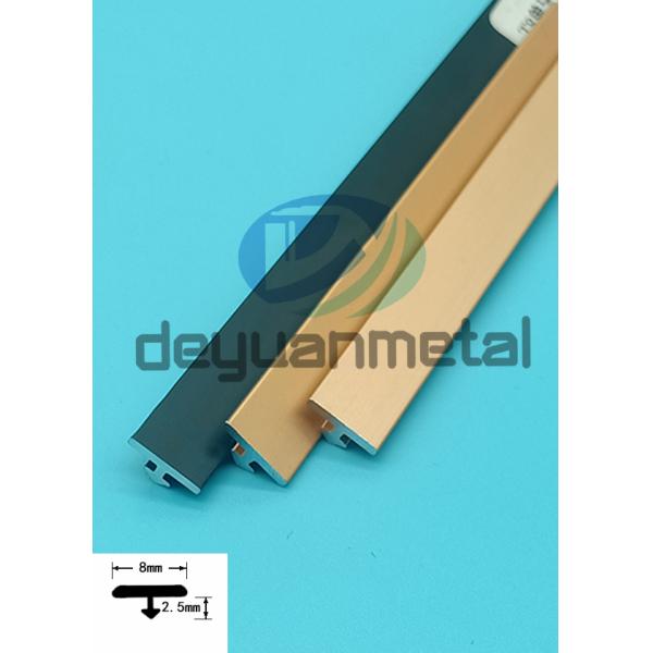 Golden Aluminum T Profiles Covering Width 8mm High 2.5mm