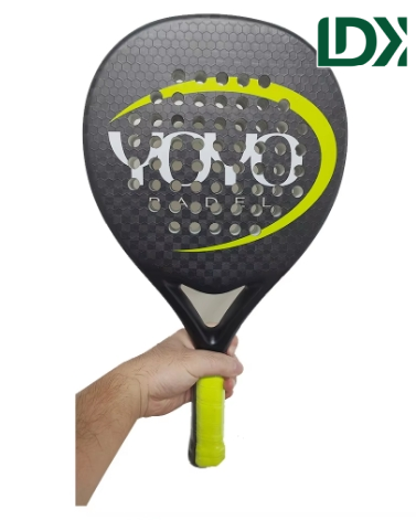 Close-up of padel racket grip and frame