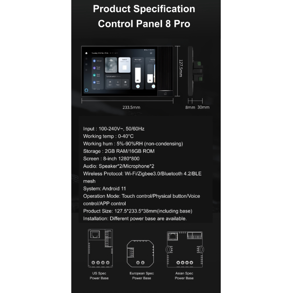 8" Smart Panel: Built-in Alexa, Zigbee Gateway, Music System, 2+16G
