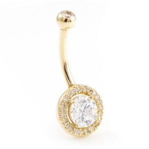 China Solid 14k Gold Belly Button Ring With Real Diamond 16g Body Jewelry on sale