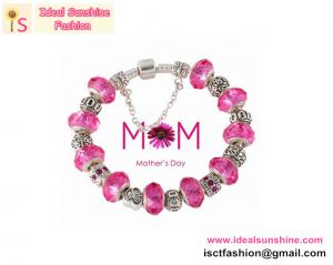 China Fashion Mother's Day Gift 925 Silver European Charm Pink Beads Bracelet Pink colour lovely on sale