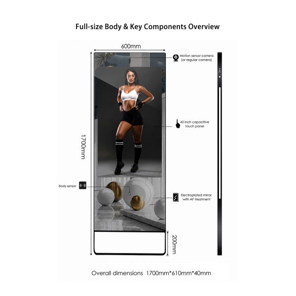 43" Smart Fitness Mirror 700nits High Brightness Interactive 10-Point Touch Magic Mirror Commercial Signage Kiosk OEM