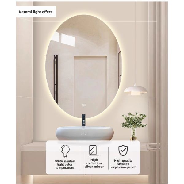 Luxury Smart Bathroom Oval Vanity Mirror, with Smart LED Lights Touch Switch, Wall-Mounted Makeup Mirror