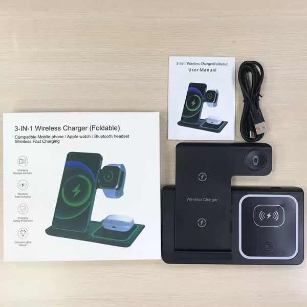 Wireless 3 In 1 Phone Watch Earbud Charger Multifunction Stand Charging Station Fast Charging Dock