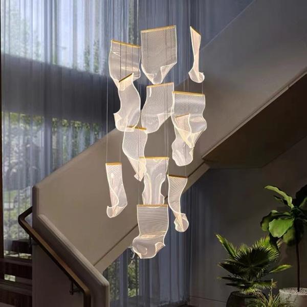 Nordic Luxury Hotel Large Big Led Ceiling Lobby Glass Pendant Chandelier Crystal Modern Atmosphere Light