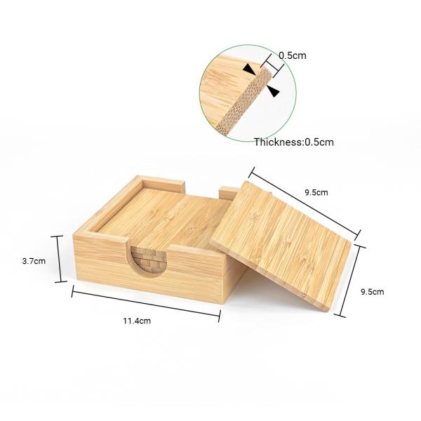 Square Shape Sublimation Bamboo Wooden Coaster Set With Holder Custom Wooden Tea Cup Mat Pad Bamboo Coaster