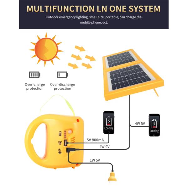 Rechargeable Solar Camping Lantern Portable Solar Power System with Mobile Charging Function and LED Bulb