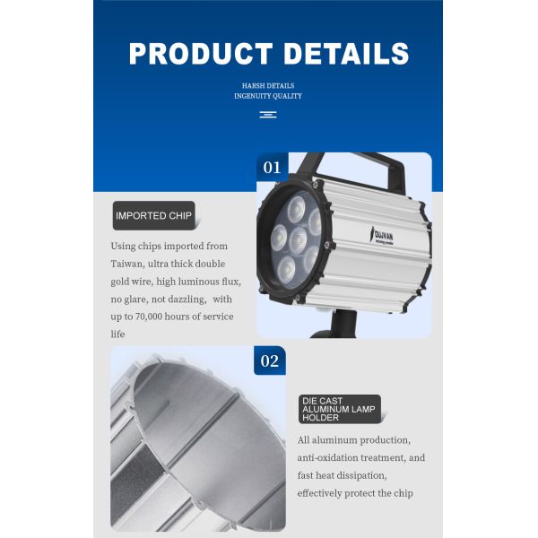 IP65 LED CNC Machine Work Light 9W 50000Hrs All Aluminum Industrial Machine Lamp For Milling EDM Grinding Machine