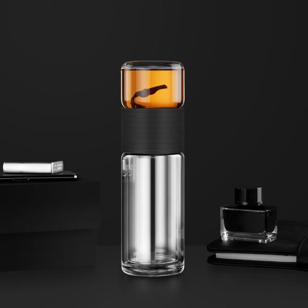 Food Grade Transparent Double Wall Glass Tea Infuser Maker Strainer 238ml