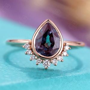 Buy cheap Rose Gold Plating 925 Sterling Silver CZ Moonstone Wedding Rings Pear Cut Moonstone Ring Set product