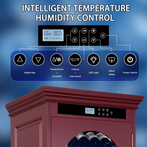 Luxury Burgundy Solid Wood Wine Cooler Cabinet with Digital Control Panel and Touch Control