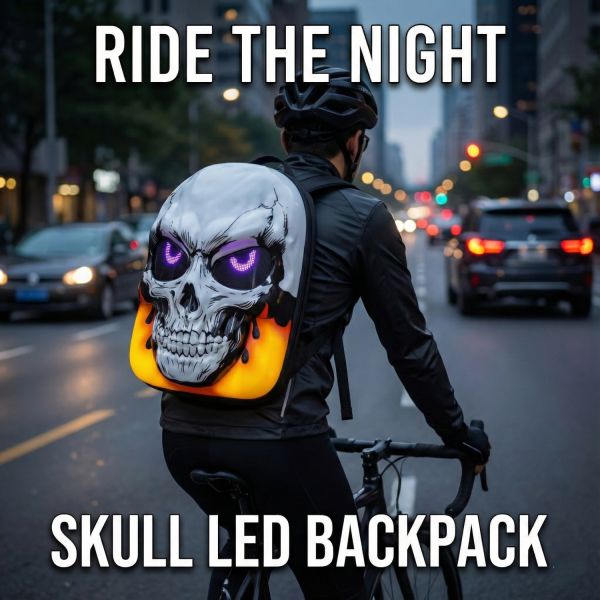 Advanced Tech Hardshell Backpack - LED Skull Edition | Programmable Purple Eyes, Flame Design, Durable Travel Laptop Bag