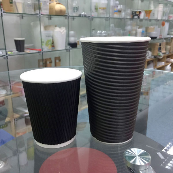Logo Printed Disposable Paper Cup Ripple Paper Coffee Cups Recyclable Flexo Printing