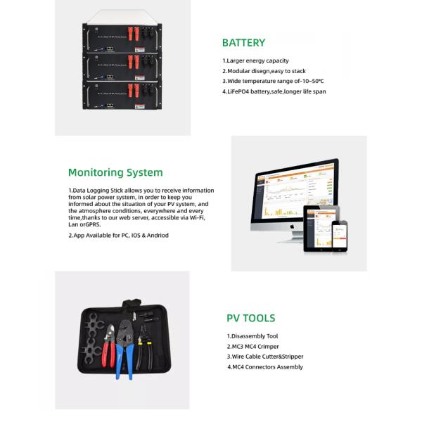 Monocrystalline Silicon 5KW 8KW 10KW Solar Power System Kit Hybrid Complete for Home