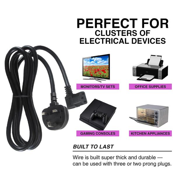 1.5M UK BS1363 to IEC C13 Right Angle Power Cord Pure Copper