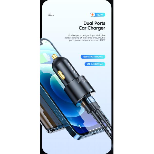 PD3.0 QC3.0 USB A Type C Dual Port Car Charger 100W 65W 35W