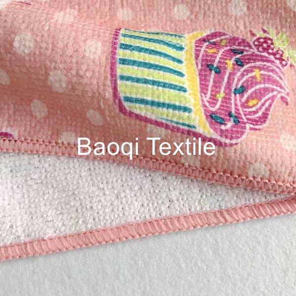 Chinese single side printed 100% poly kitchen wipes，,microfiber cake towels kitchen cleaning rags size 40cm*60cm