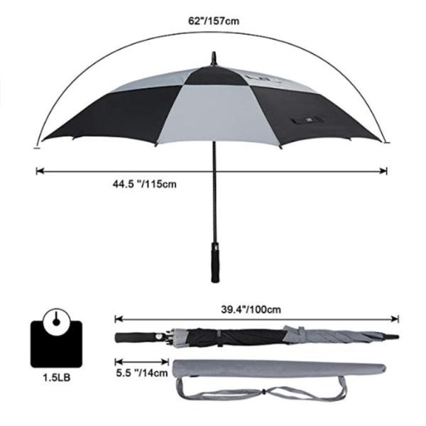 62 inch oversized Travel Square Golf Double Layer Air Vent Umbrella Windproof Large Straight Handle for men and women