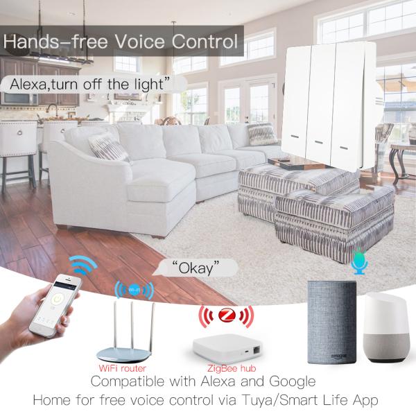 Push Button Switches 1/2/3 Gang Tuya No Neutral Zigbee Smart Switch APP remote control Alexa Acho Google Home MOES Facto