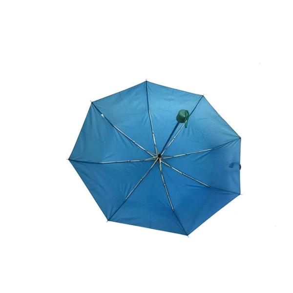 Blue Foldable Umbrella Metal Frame Super Light J Handle Manual Close Open