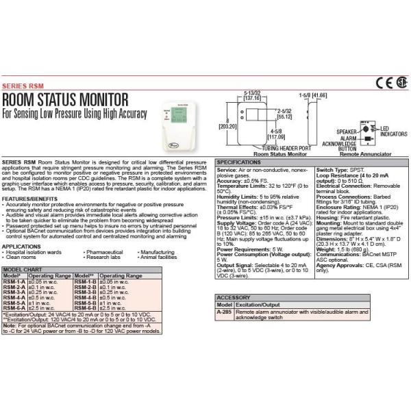 RSM Room Status Digital Pressure Gauge 1" Wc 120 VAC For Sensing Low Pressure