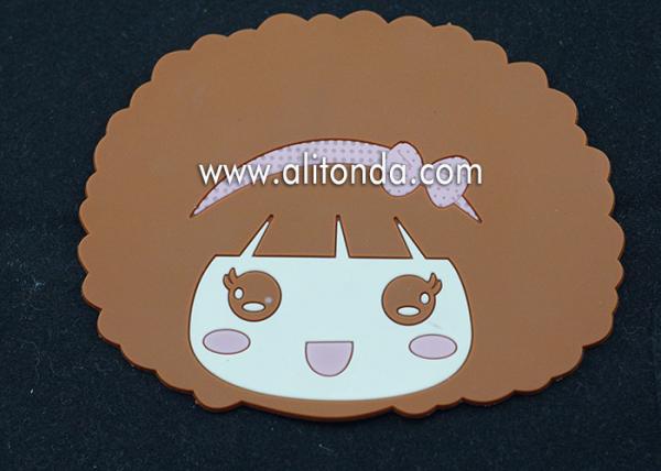 Cute thin coaster custom cartoon monkey girls figures shape pvc silicone coaster promotion gifts