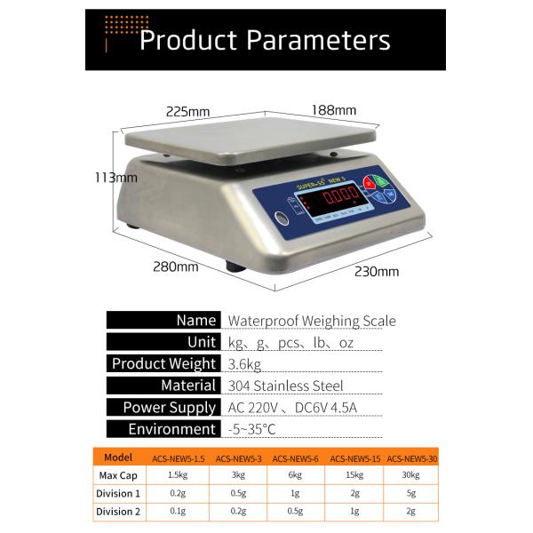 6/15/30 Kg Capacity Digital Counting Scale Waterproof Weighing Scale