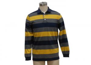 Buy cheap Black And Yellow Mens Knitted Polo Shirt , Long Sleeve Collar T Shirt With Pocket product