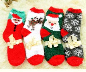 China Colorful jacquard thick women's coral fleece socks in high warmth on sale