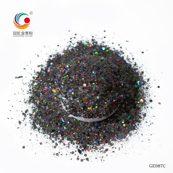 Bulk Laser PET Hexagonal Plastic Glitter Mixed Black Multicolor Powder