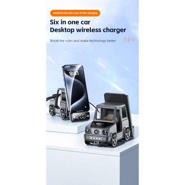 6 In 1 15W Wireless Charger Stand For iPhone 13 14 Multi Function Integrated With Lamp Cool Electronics Charger Holder