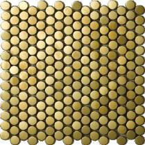 China Small Gold Round Mirror Hairline Metal Mosaic Tile Adorns Living Room Wall Hotel Bar on sale