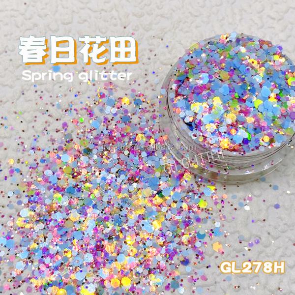 Spring Rainbow Christmas Glitter Mix Powder Hexagonal Body Holiday Decoration