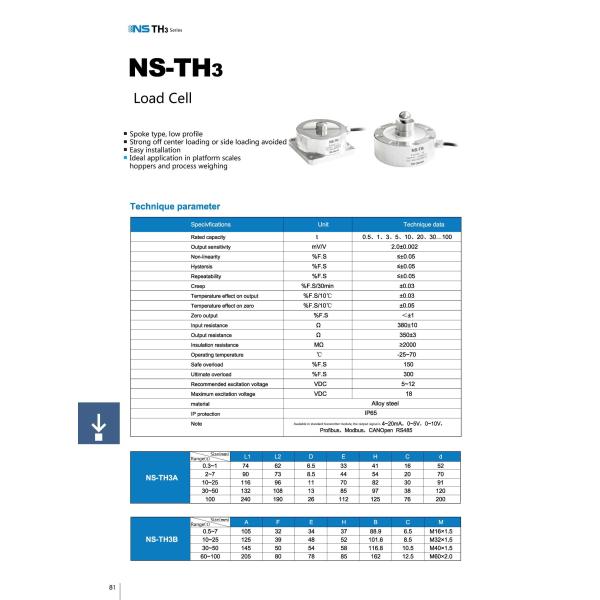 NS-TH3 Series CE 18VDC Stainless Steel Load Cell Automatic Control Systems Mechanical