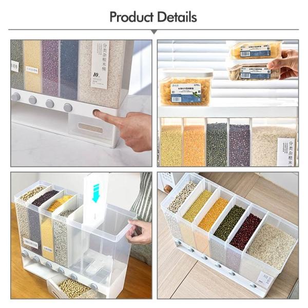 6 Grids Plastic Cereal Storage Box for Kitchen Food