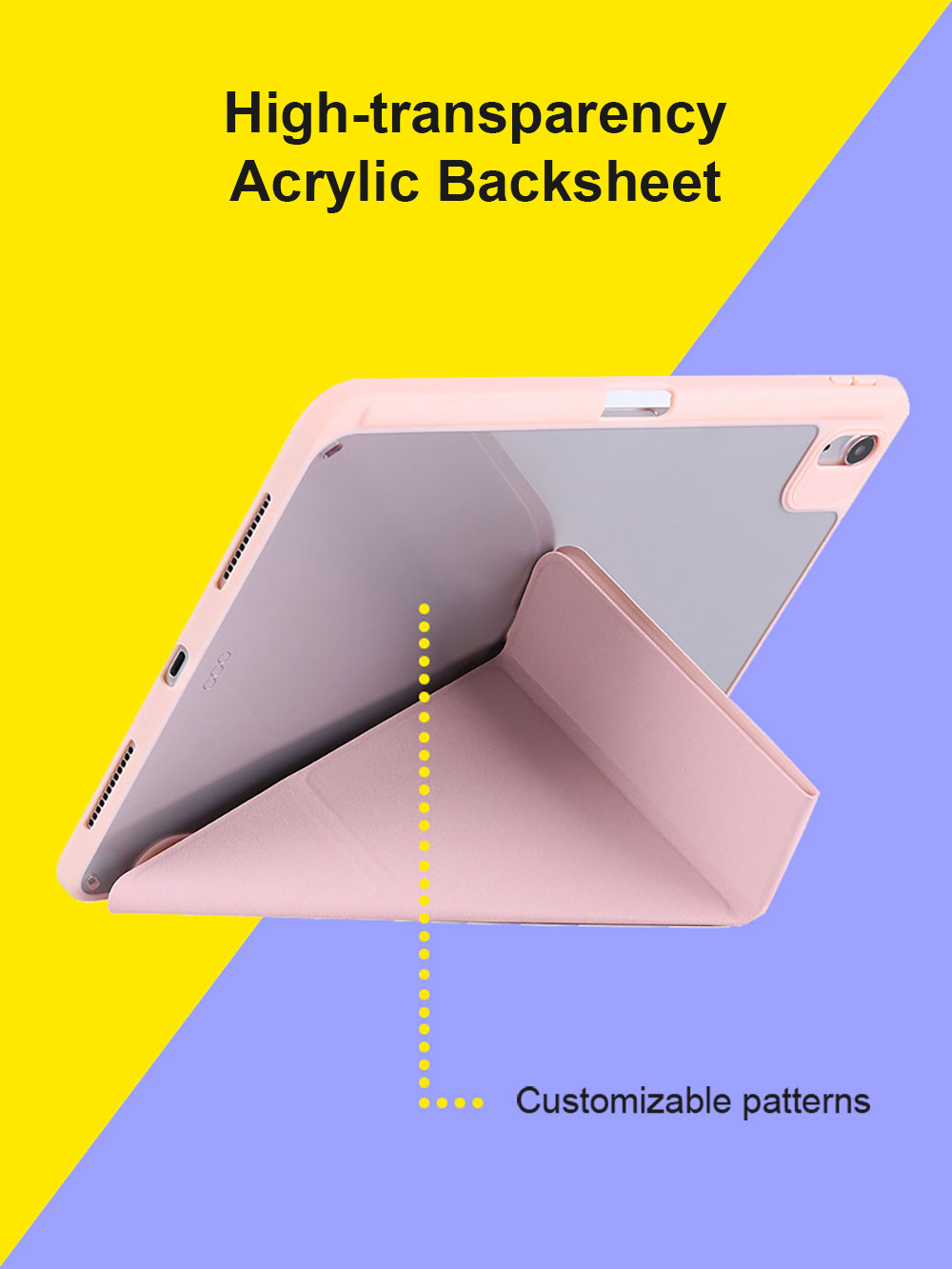 Custom Back Pattern Clear Acrylic Tablet Case for iPad 13 Inch Y-Shape Multi-Angle Stand,Auto Sleep Wake,Built-in Pencil Holder