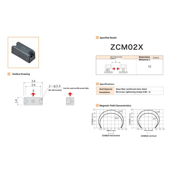 RoHS2 Certified Durable 12mm High Precision Compact Industrial Magnet Door Sensor Switch ZCM02X