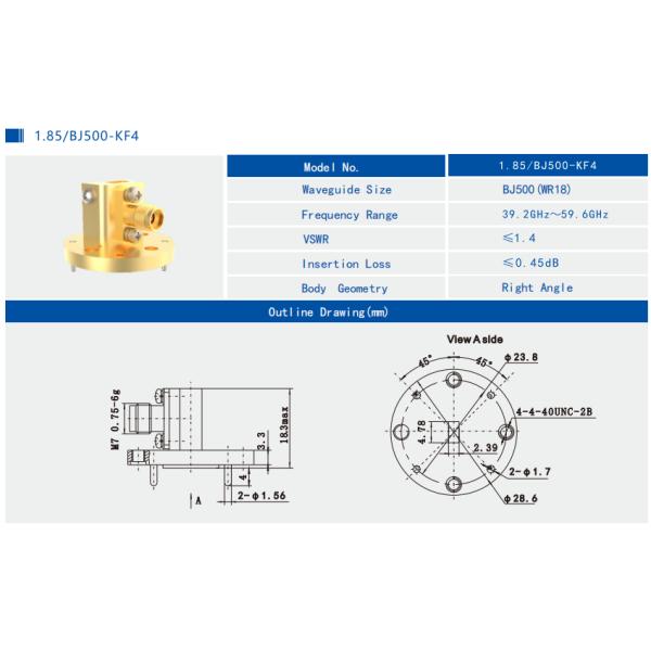 WR19 BJ500 To 1.85mm Female Waveguide To Coax Adapter