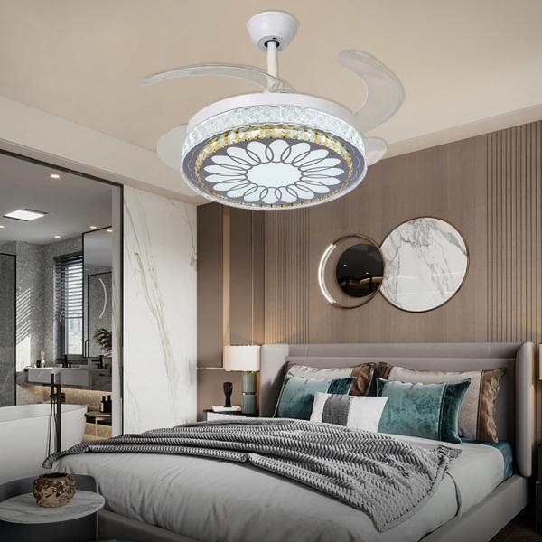 White ECO Smart Folding Ceiling Fan With Light Reversible Flush Mount