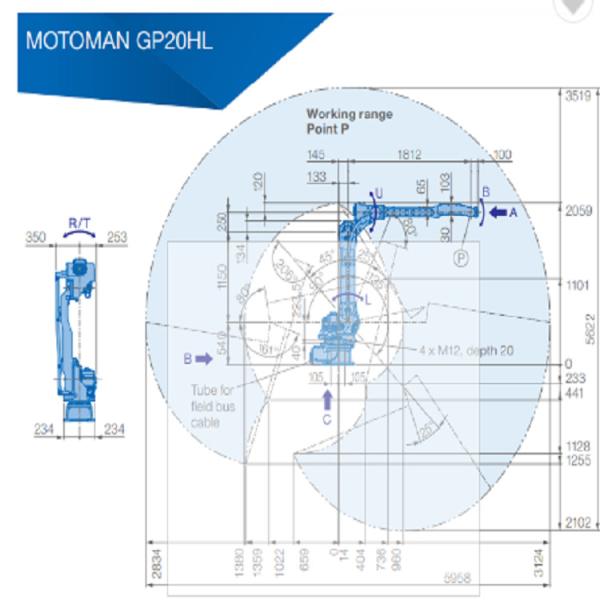 Industrial robot arm YASKAWA GP20 with YRC1000 controller and 25 KG playload for material handing and packaging